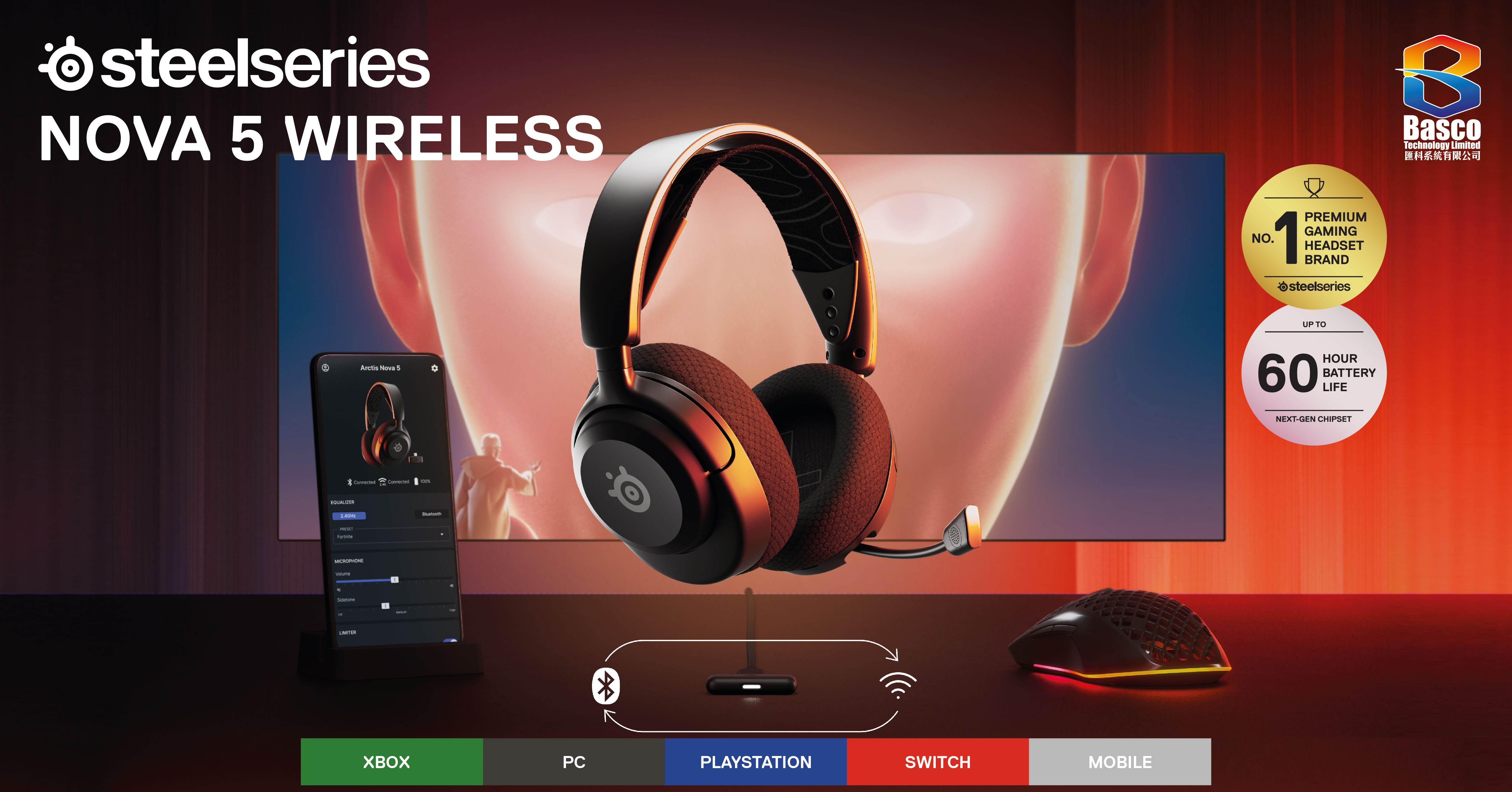 SteelSeries Arctis Nova 5 2.4GHz/藍牙 無線遊戲耳機(黑色(6167