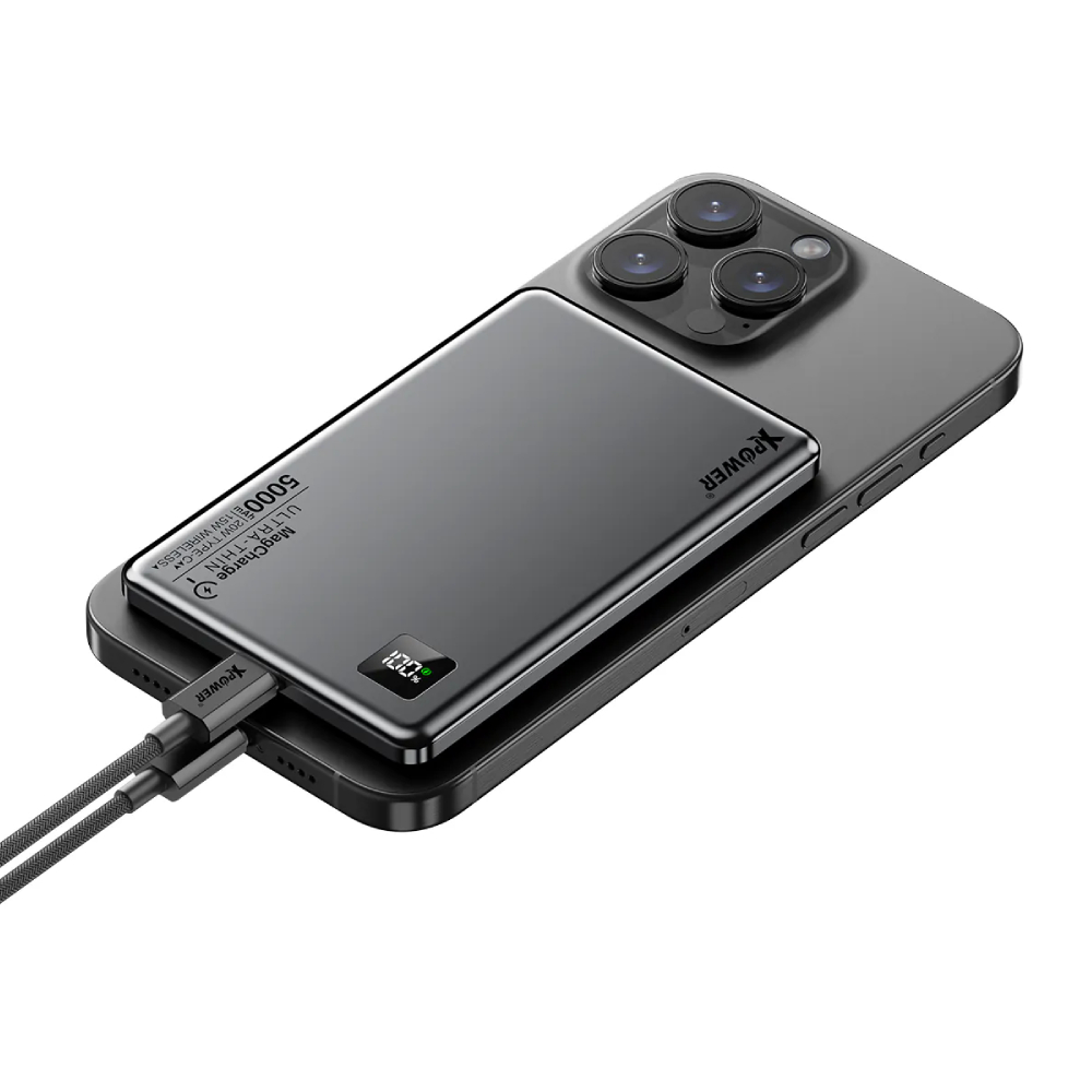 XPower M5K 3合1鋁合金數顯 5000mAh PD3.0+磁吸無線外置充電器(Black)