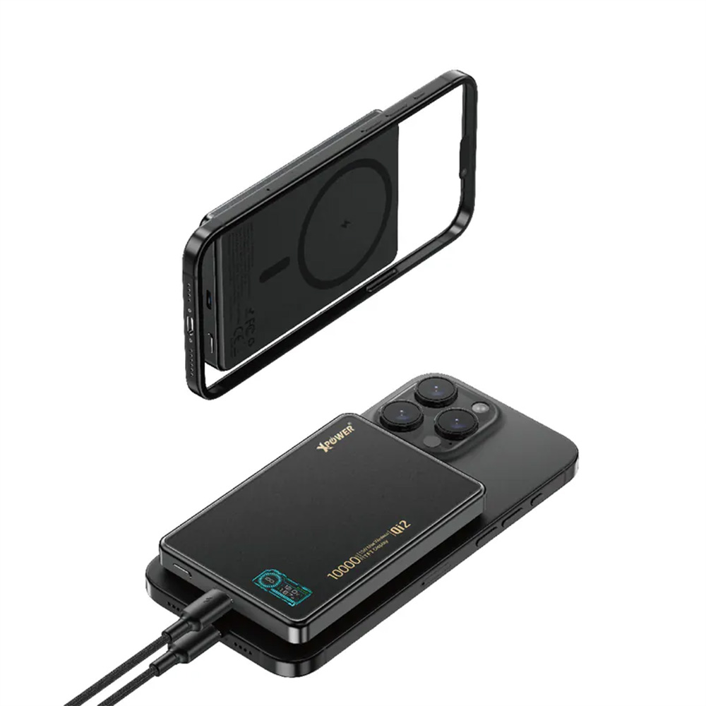 XPower MagDigita 彩屏顯示 鋁合金外殼10000mAh PD3.0+QI2磁吸移動電源(Black)