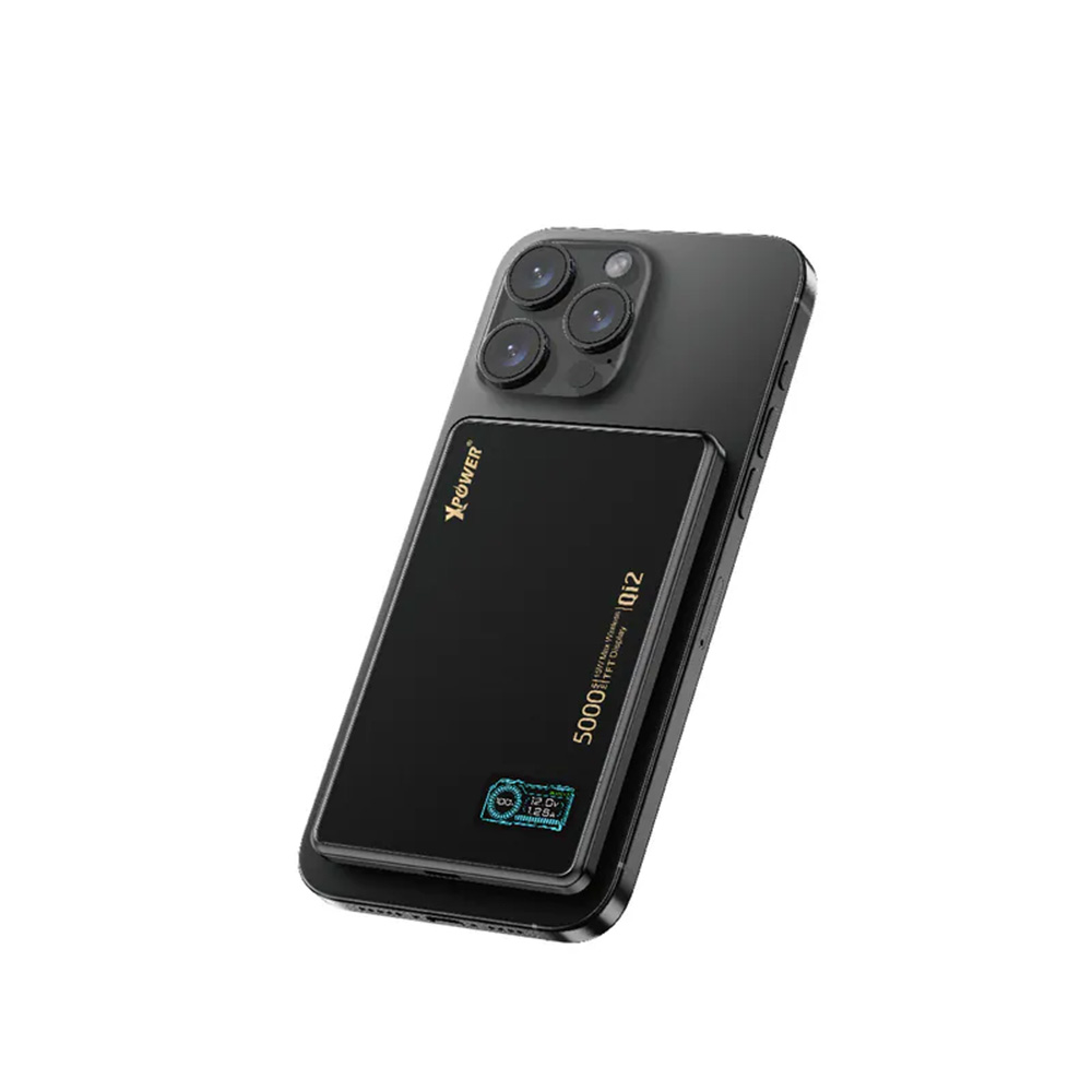 XPower MagDigita5 彩屏顯示 鋁合金外殼5000mAh PD3.0+QI2 磁吸移動電源(Black)