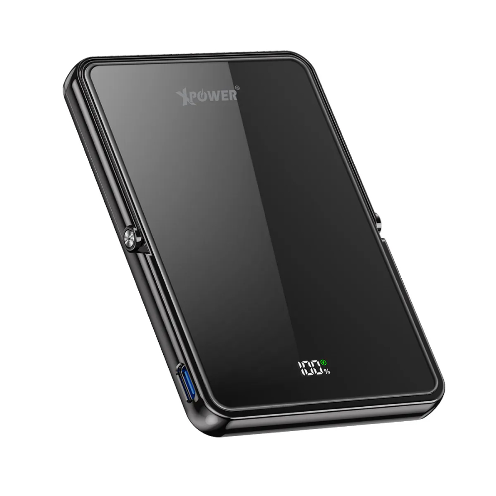 XPower M5K2 5合1鋅合金支架數顯5000mAh PD3.0+QI2磁吸移動電源(Black)