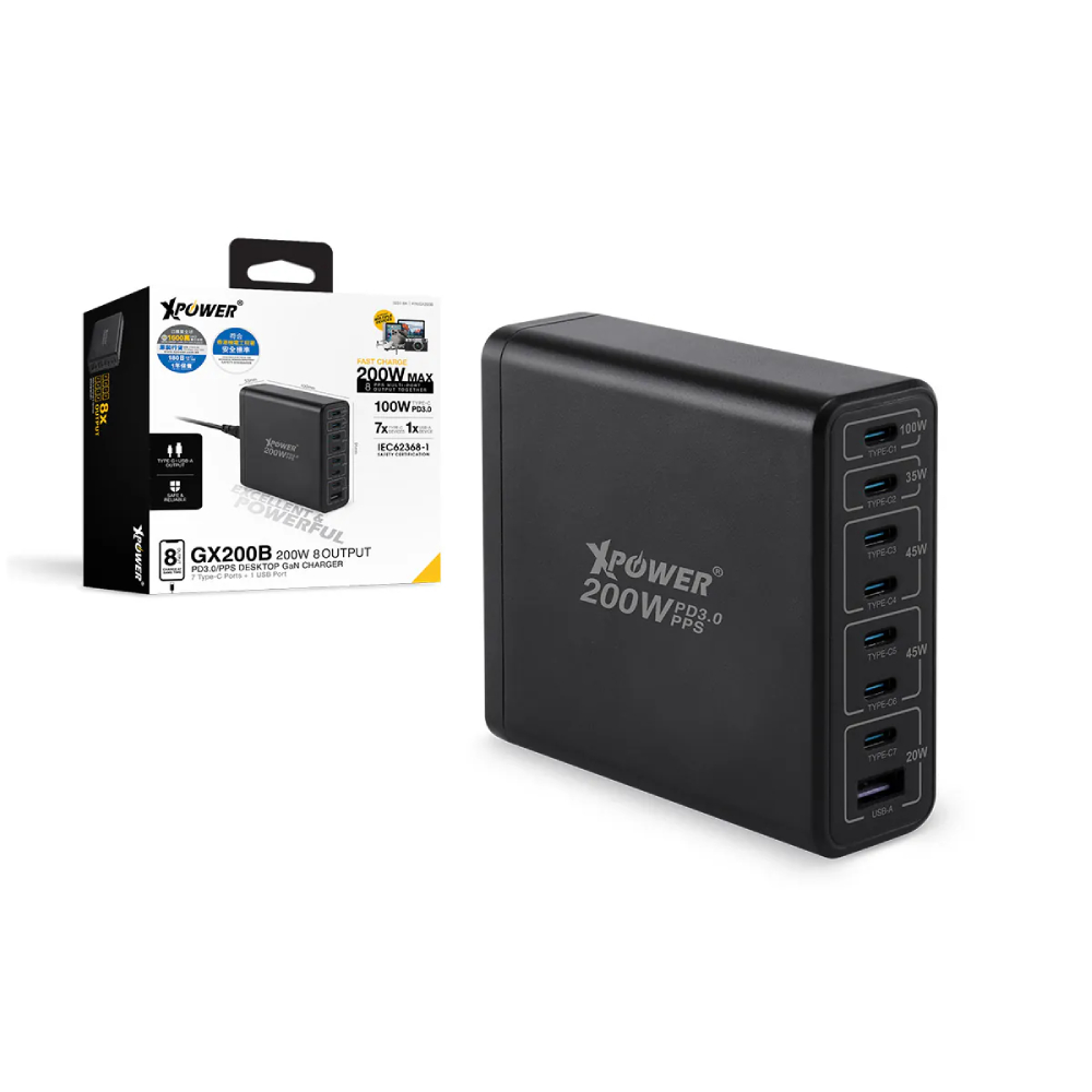 XPower GX200B 200W 8輸出PD3.0/PPS桌上型GaN充電器(Black)