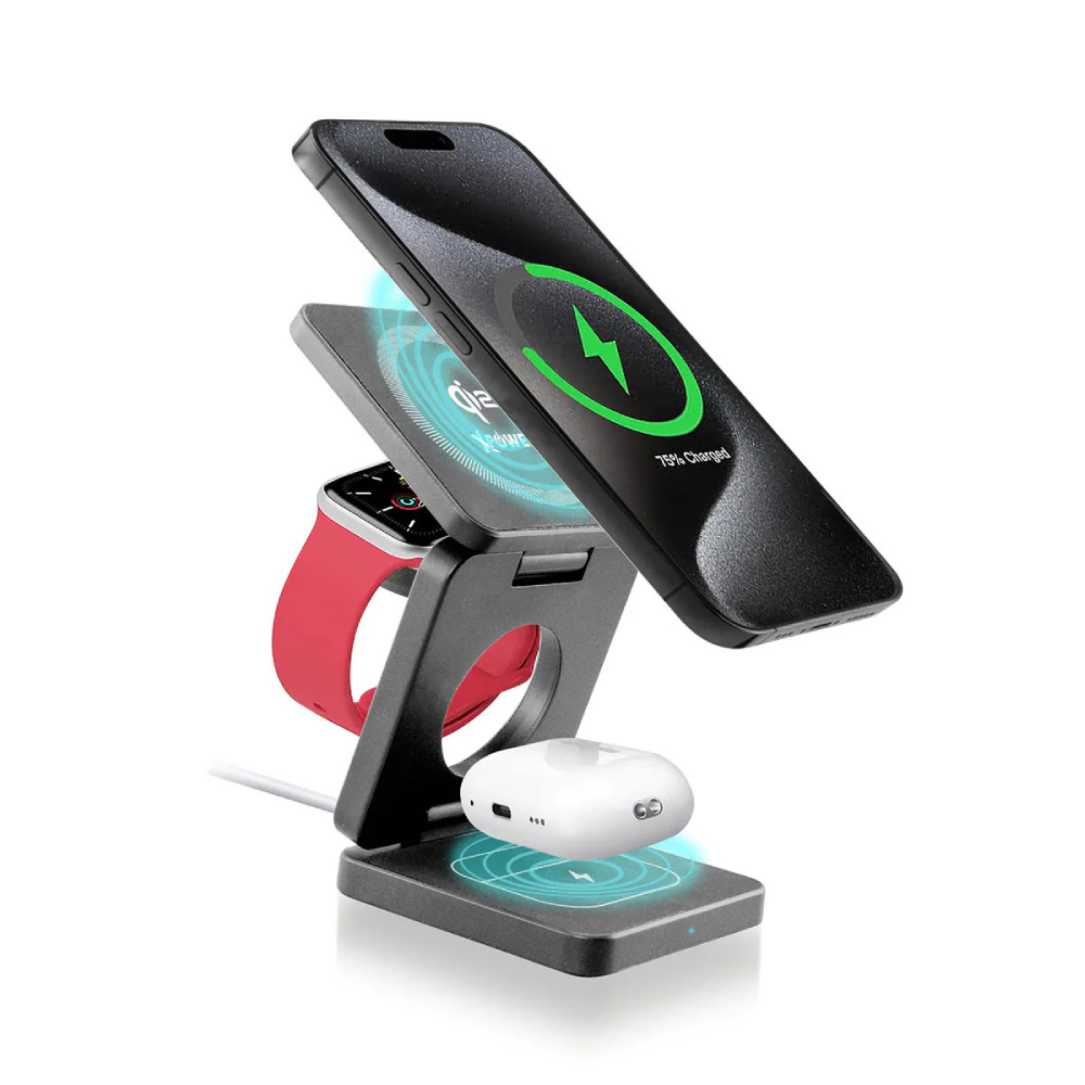 XPower WLS23 3合1 Qi2 23W MagSafe磁吸無線充電座(Grey)