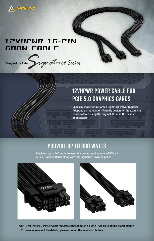 ANTEC 12VHPWR16-PIN 600W Cable  (For SIGNATURE ,SP1000 , SP1300 , ST1000)