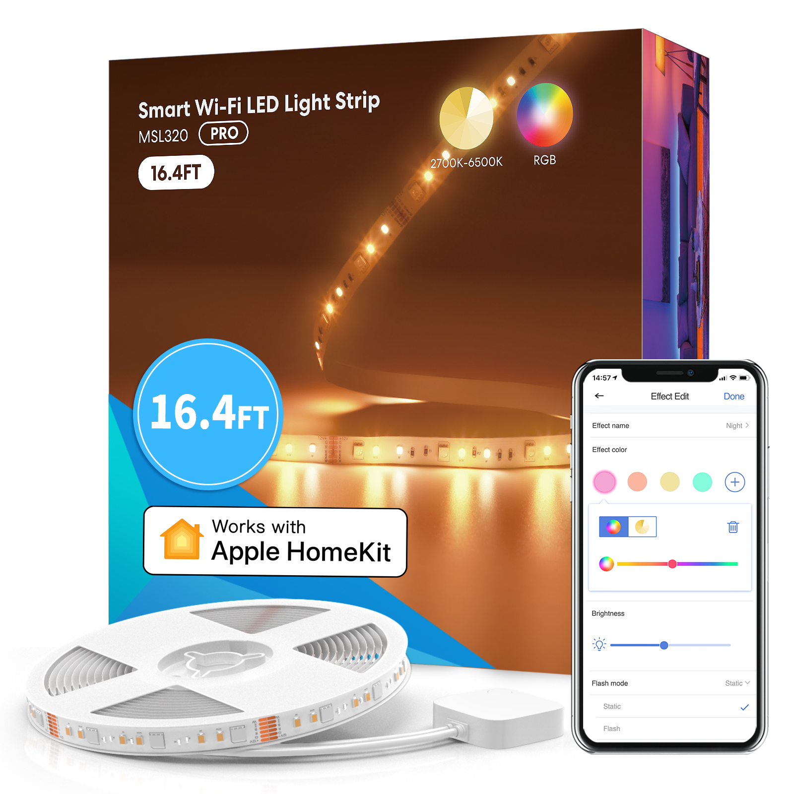 Meross MSL320 PRO 智慧 Wi-Fi LED 炫彩燈帶 (5米)