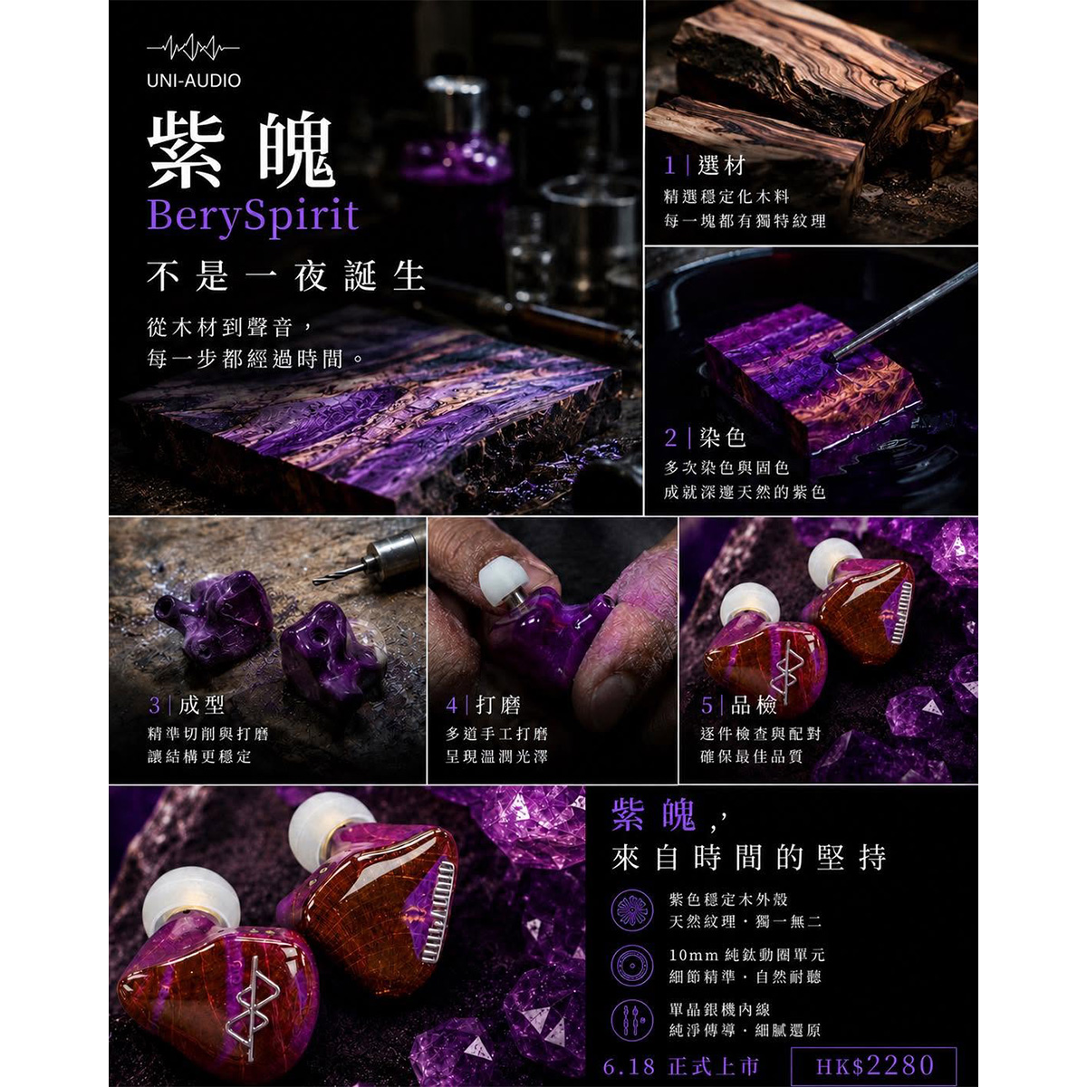 Uni-Audio 紫魄 BerySpirit 純鈹振膜單元 入耳式耳機