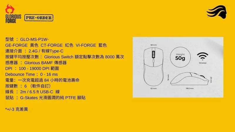 Glorious Forge Series One Pro Wireless 無線遊戲滑鼠(藍色