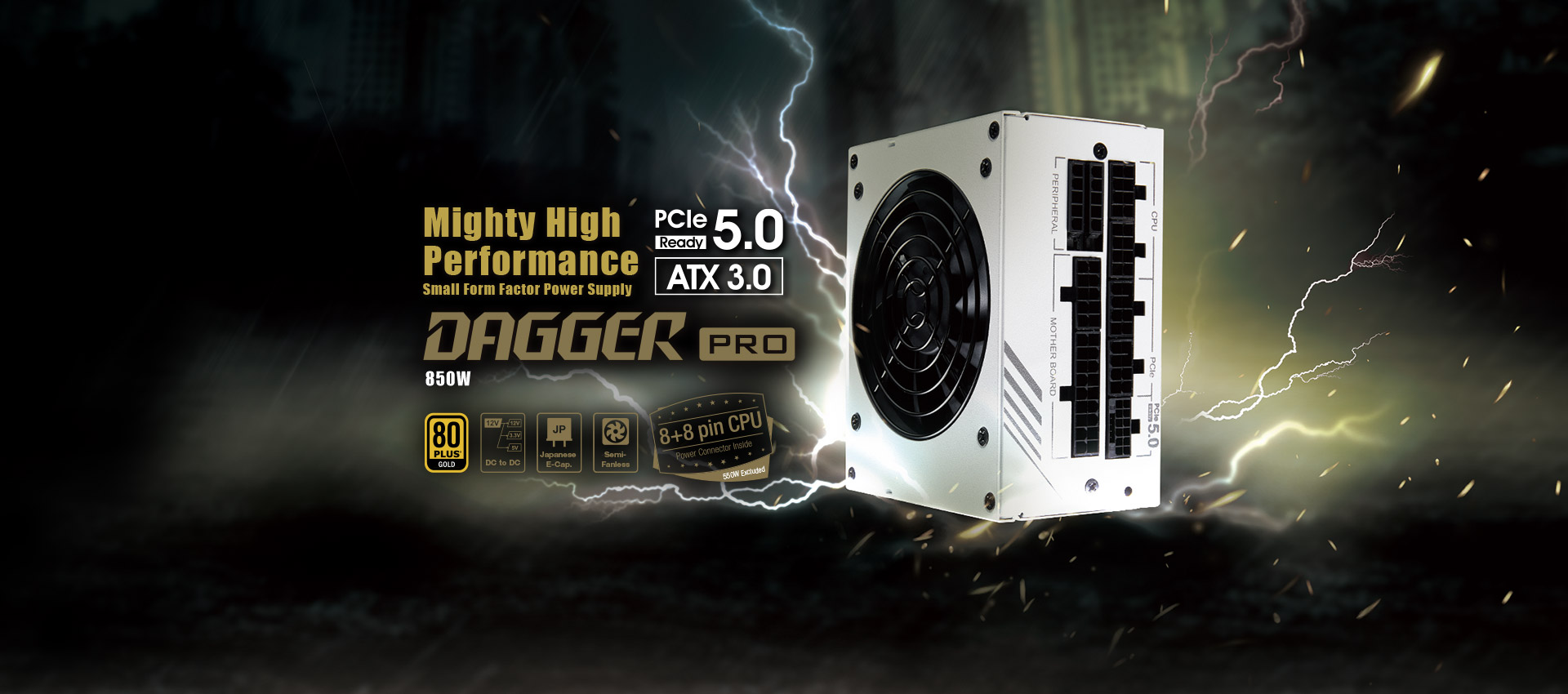 FSP 金鋼彈DAGGER PRO ATX3.0(PCIe5.0) 850W White 金牌電源供應器