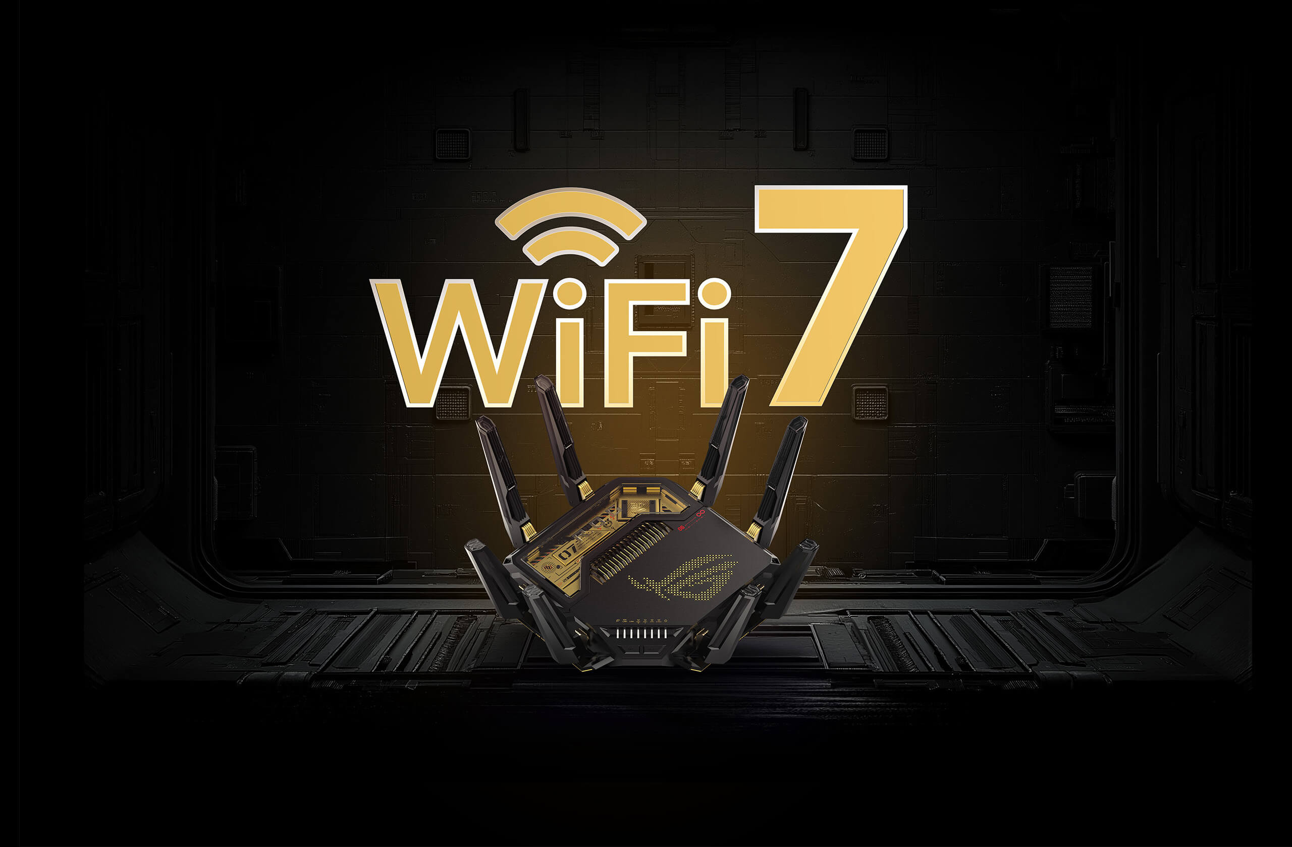 配備多天線與 WiFi 7 標誌的 ROG Rapture GT-BE98 Pro Edition 20 電競路由器