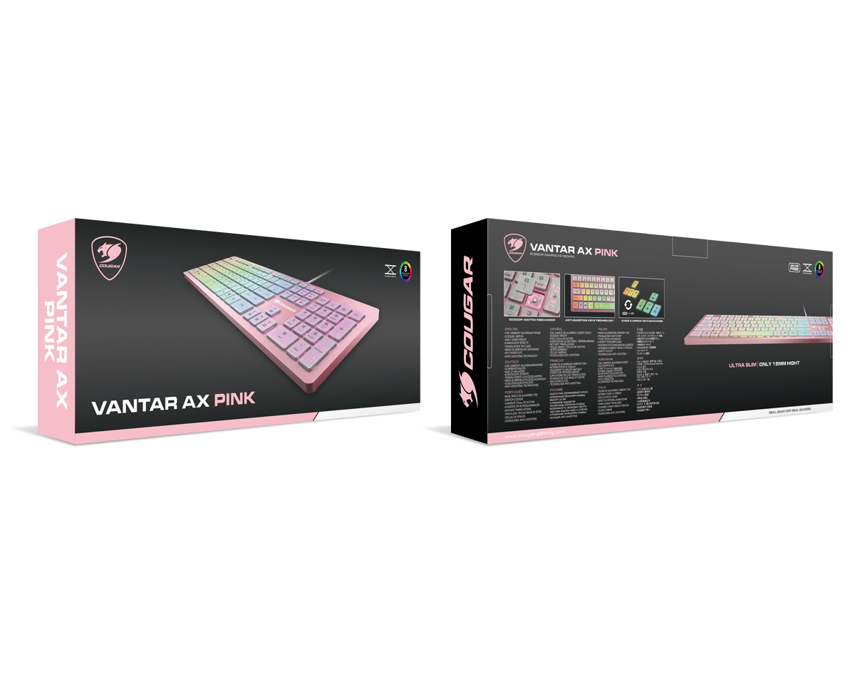 Cougar Vantar AX Pink 全鋁CNC剪刀腳RGB薄膜式鍵盤