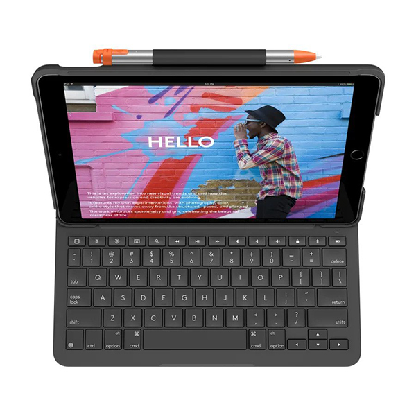 Logitech Slim Folio 護殼配備整合式藍牙鍵盤(適用於iPad 第7/8代)(石墨灰)