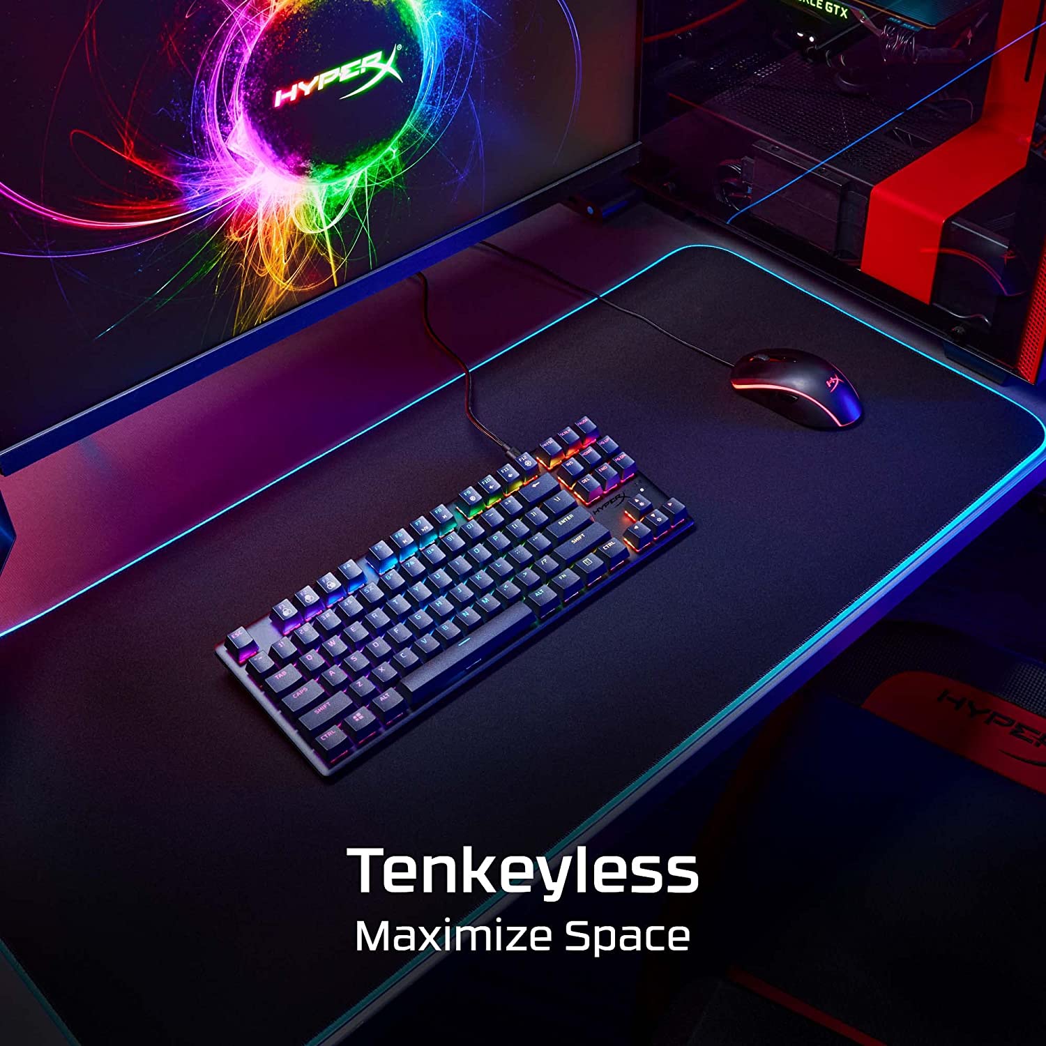 HYPERX Alloy Origins Core 87鍵 PBT RGB 機械式鍵盤(紅軸)