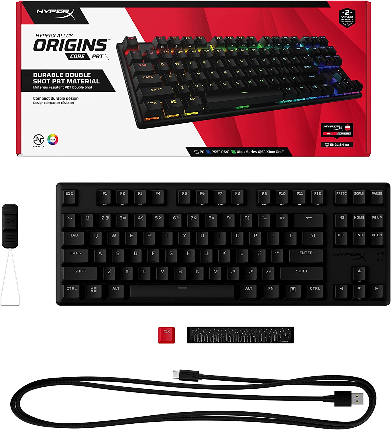 HYPERX Alloy Origins Core 87鍵 PBT RGB 機械式鍵盤(紅軸)