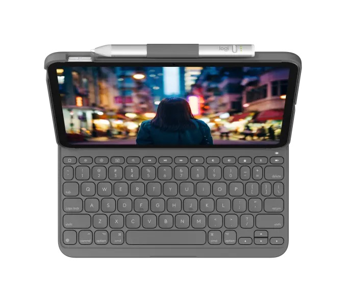 Logitech Slim Folio 鍵盤保護殼(適用於 iPad 第10代)(牛津灰)