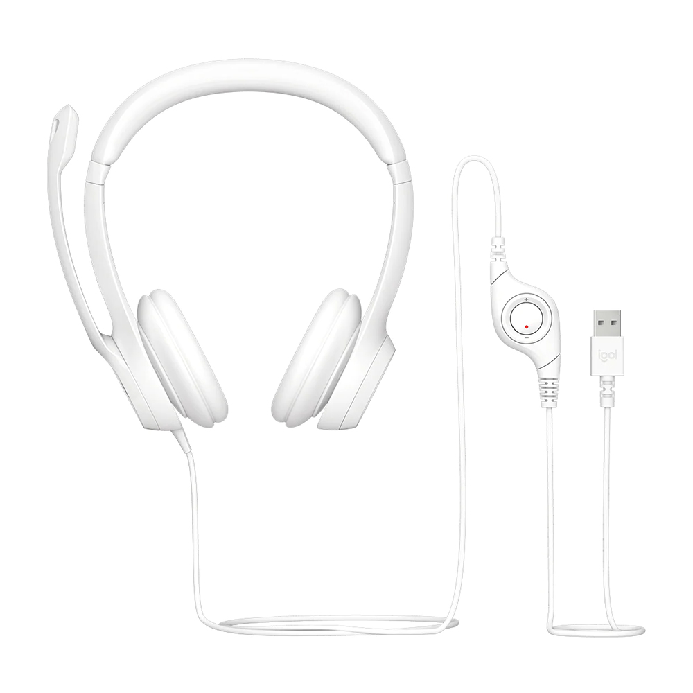 Logitech H390 USB 有線耳機連麥克風(珍珠白)