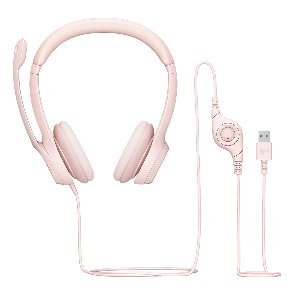 Logitech H390 USB 有線耳機連麥克風(玫瑰粉)