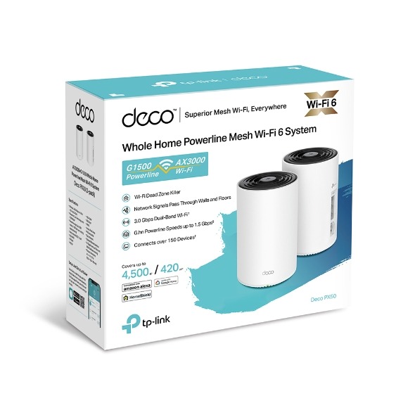 TP-link DECO PX50 AX3000 WiFi 6 Plus + G.hn電力線 全屋覆蓋 Mesh 路由器(2件套裝)