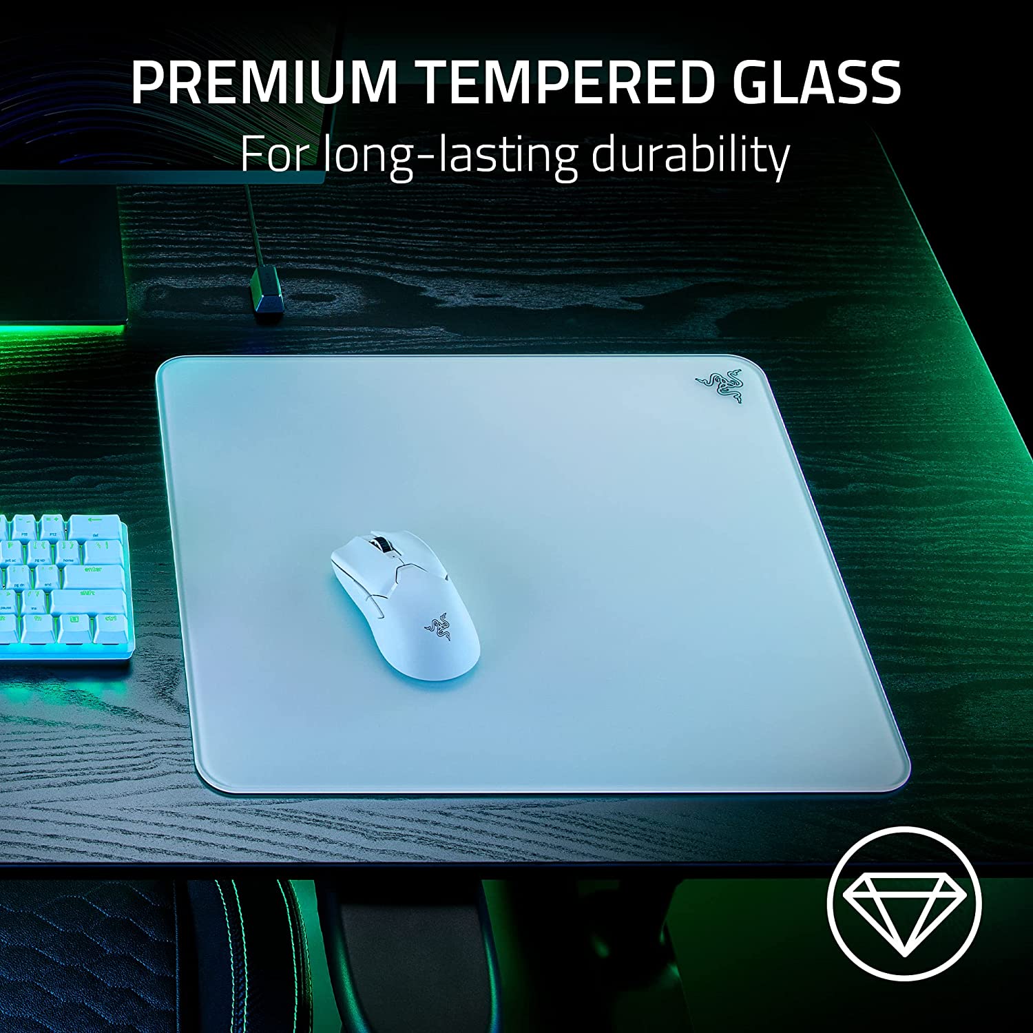 Razer Atlas Premium 強化玻璃遊戲滑鼠墊(白色)