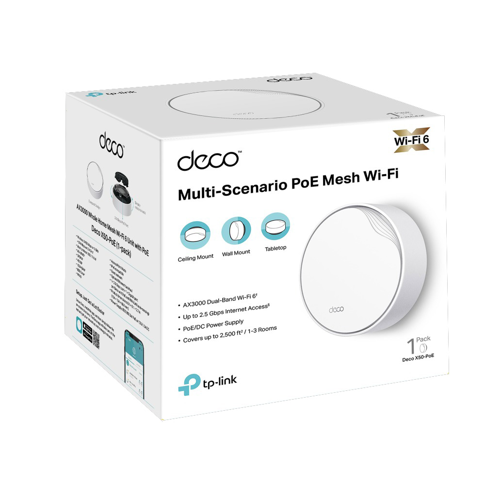 TP-Link Deco X50-PoE AX3000 雙頻 WiFi 6+ 2.5G WAN/LAN Mesh PoE 路由器(1件套裝)