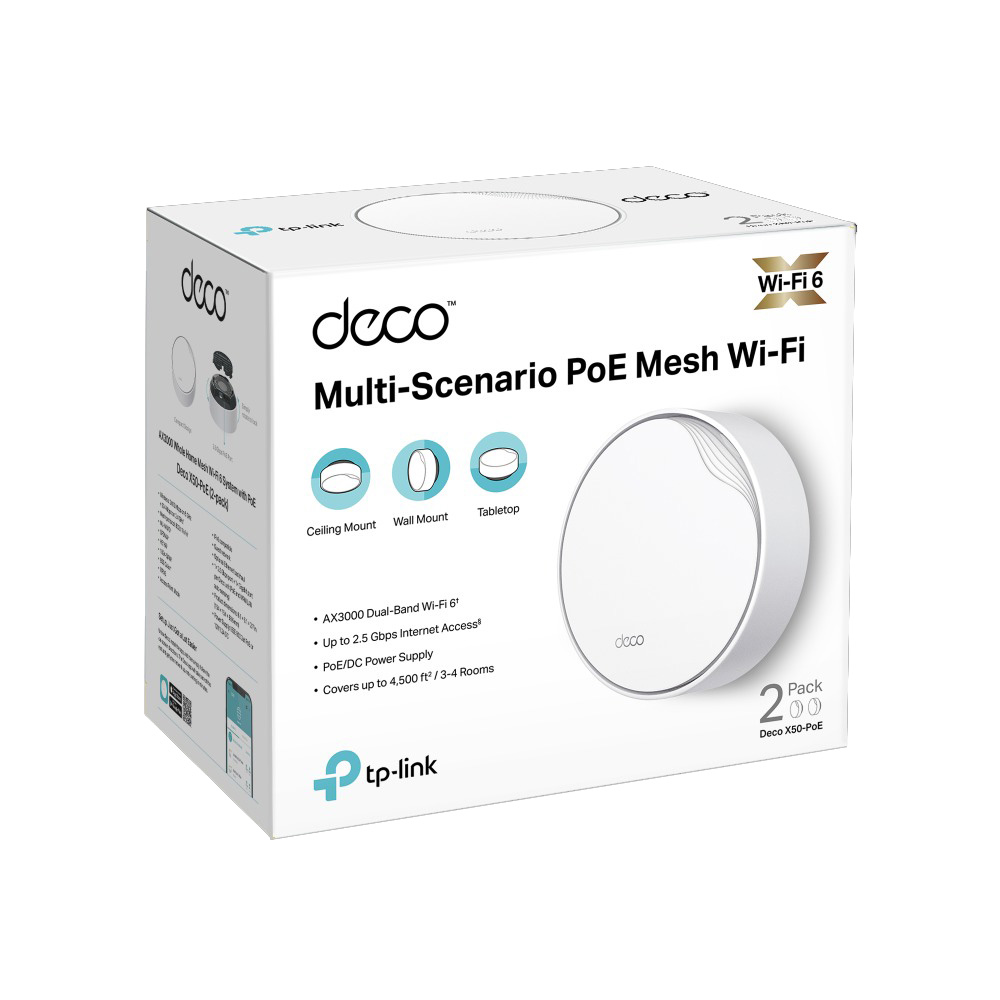 TP-Link Deco X50-PoE AX3000 雙頻 WiFi 6+ 2.5G WAN/LAN Mesh PoE 路由器(2件套裝)