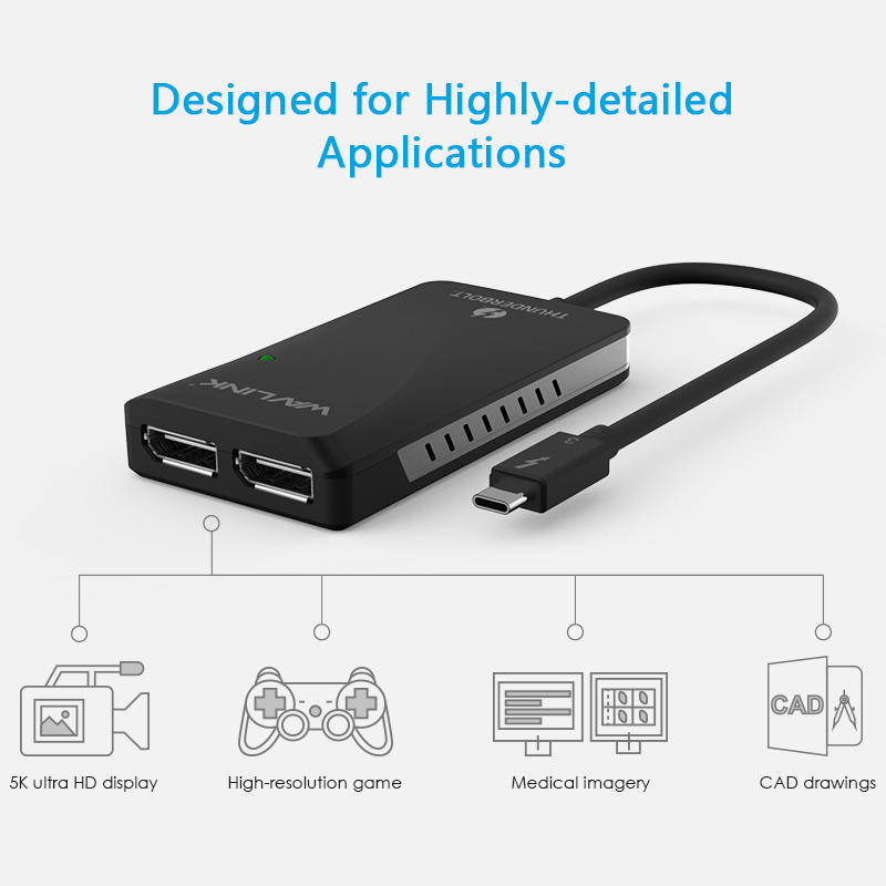 WAVLINK Thunderbolt 3 to 5K@60Hz / Dual 4K@60Hz DP Adapter 雷電三轉雙DP轉接器