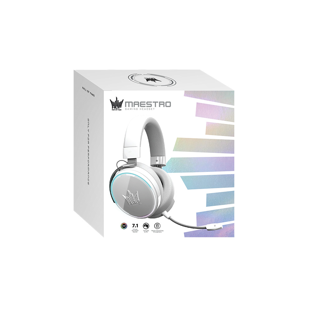 GALAX HOF Maestro H1 RGB 有線電競耳機(亮面白)