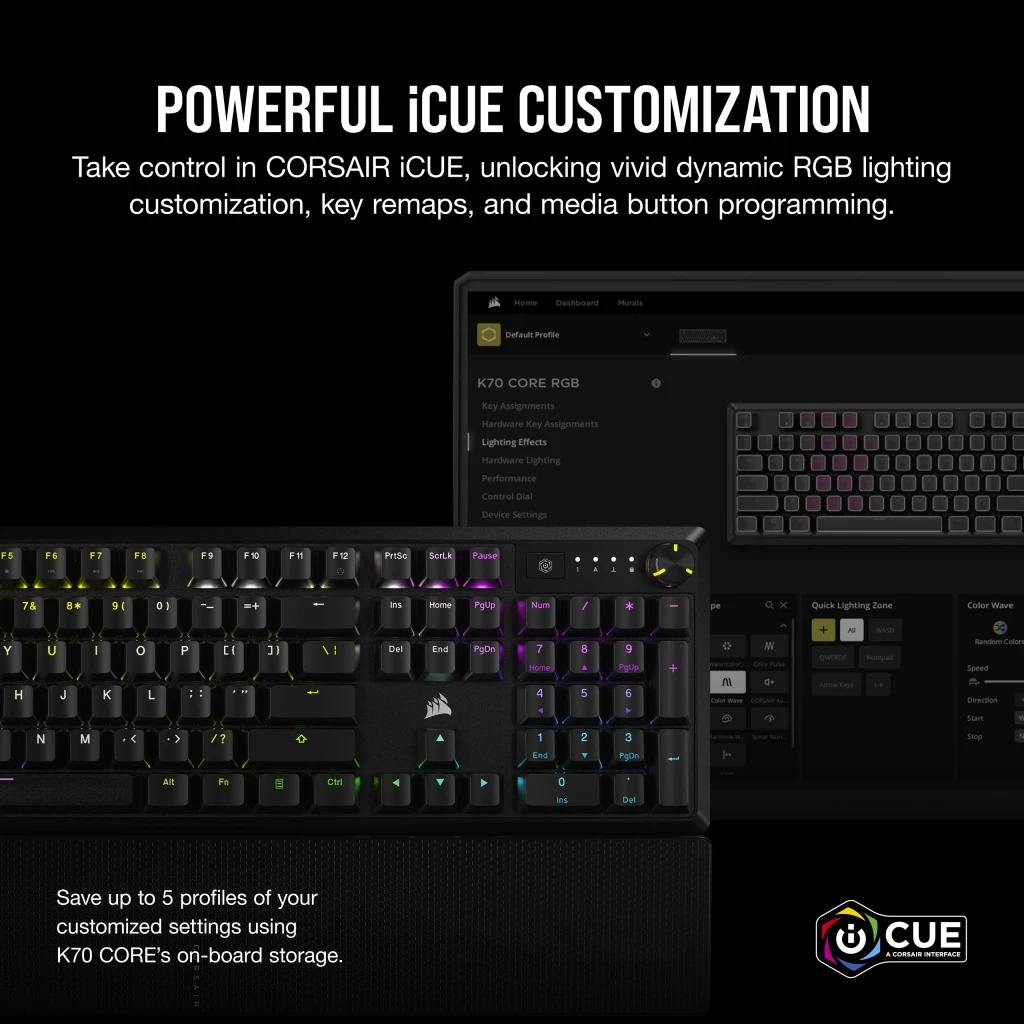 Corsair K70 CORE RGB 機械式鍵盤(MLX Red-線性軸體-無腕托版)