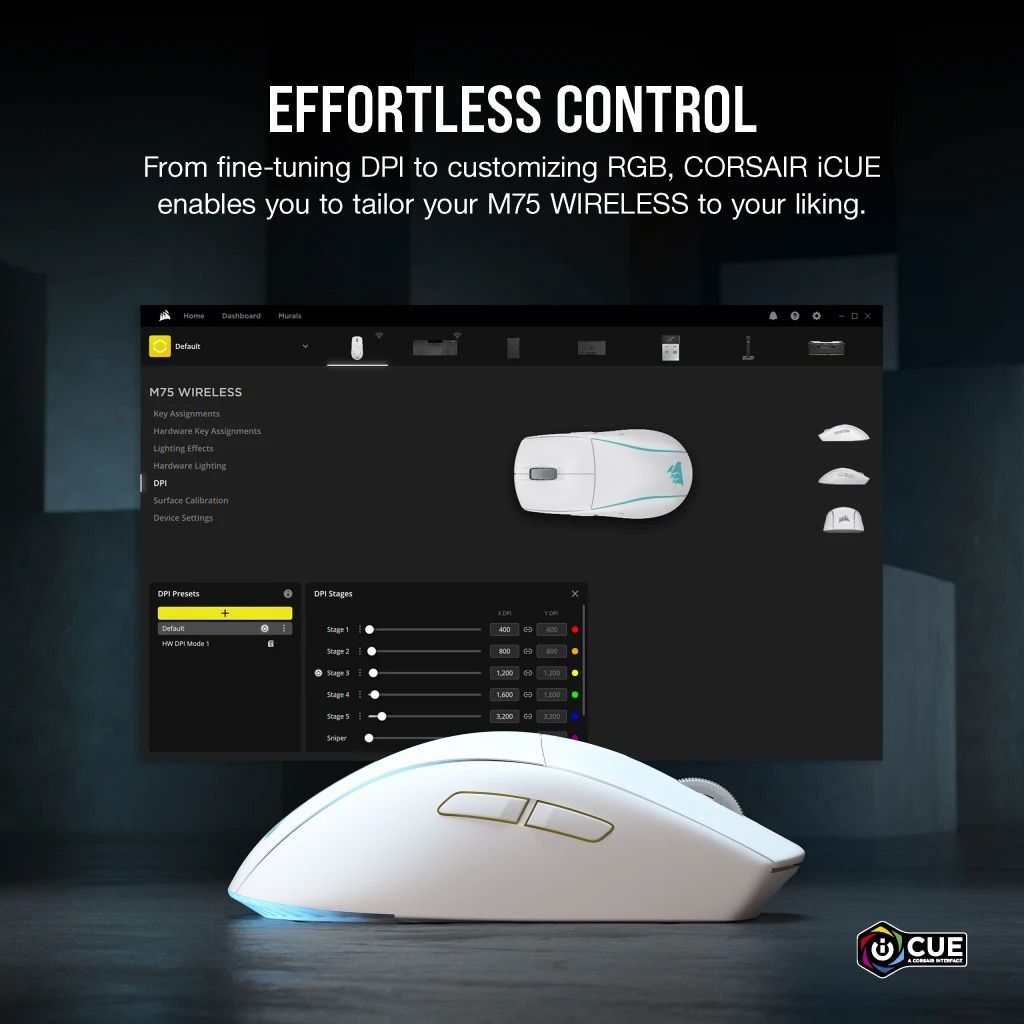 Corsair M75 Wireless Lightweight RGB 超輕量 無線遊戲滑鼠(白色)
