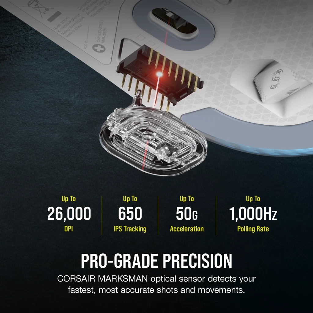 Corsair M75 Wireless Lightweight RGB 超輕量 無線遊戲滑鼠(白色)