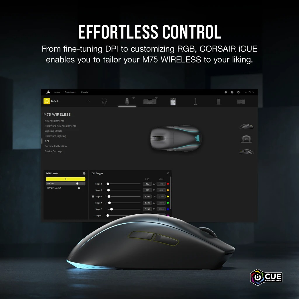 Corsair M75 Wireless Lightweight RGB 超輕量 無線遊戲滑鼠(黑色)