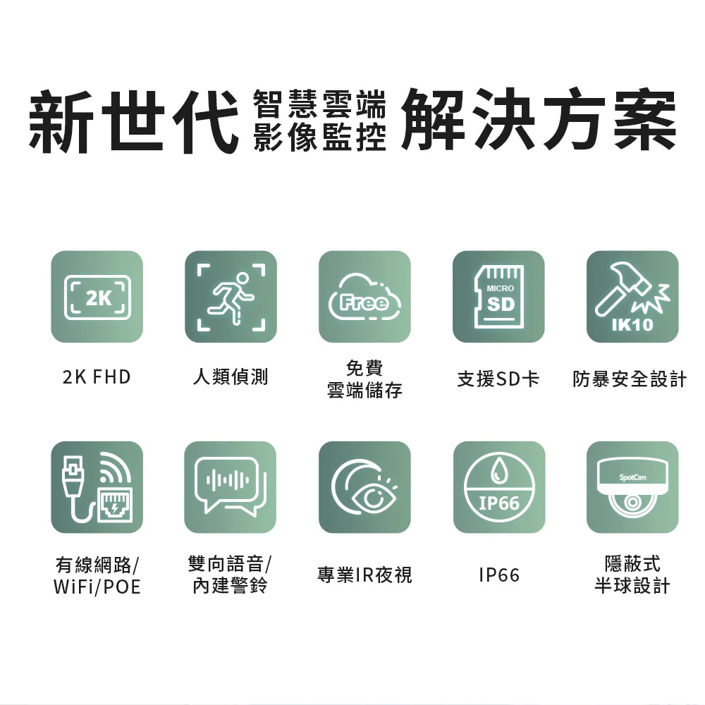 SpotCam MD1 超高清2K 防水防暴 智能AI 商用雲端攝影機（戶外適用）