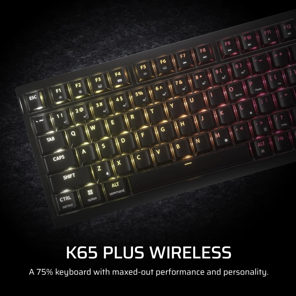 Corsair K65 PLUS Wireless 75% RGB 三模機械式遊戲鍵盤(觸感黃軸)
