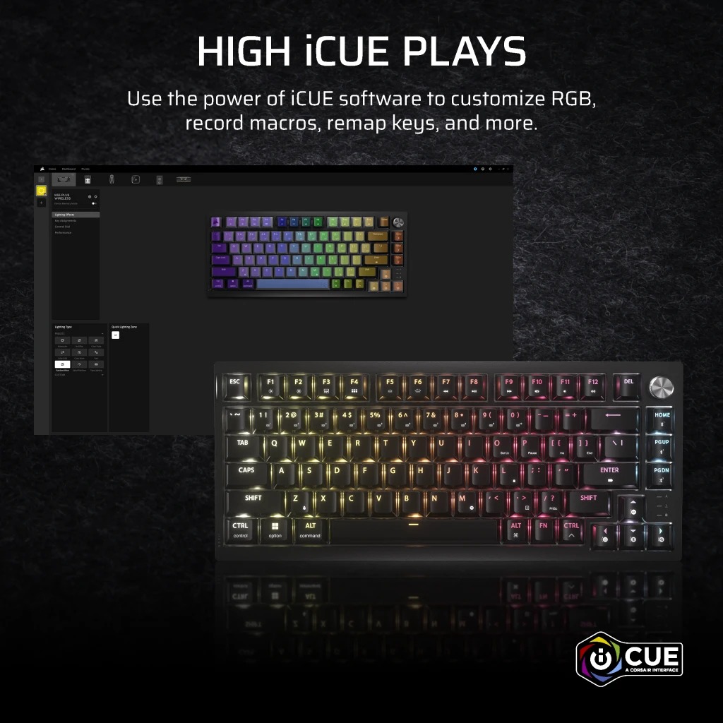 Corsair K65 PLUS Wireless 75% RGB 三模機械式遊戲鍵盤(觸感黃軸)