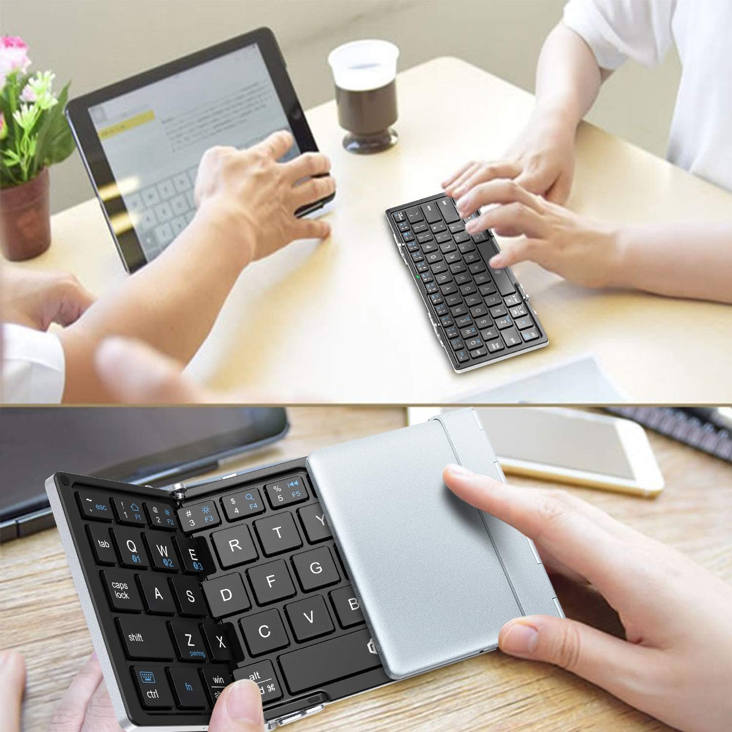 iClever IC-BK03 便攜式三折疊藍牙鍵盤 (銀色)(緊湊型)
