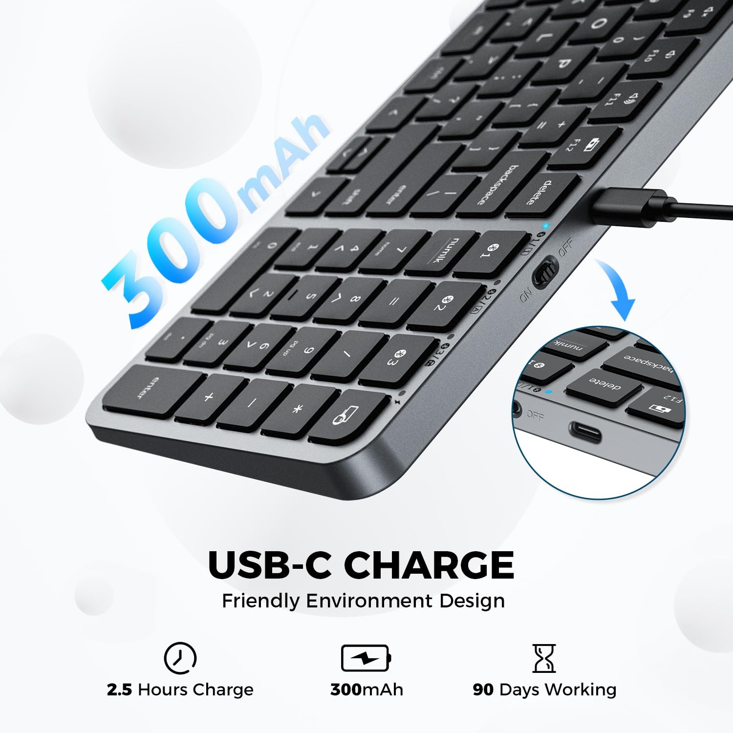 iClever IC-BK20 USB-C 充電 75% 藍牙鍵盤 (太空灰)