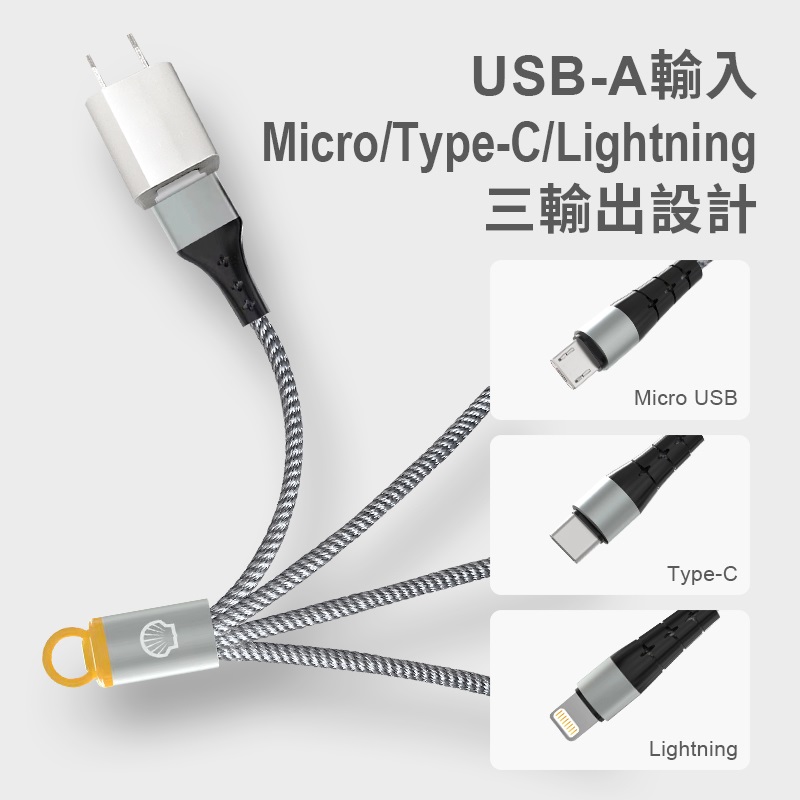 Shell CB-MTF03 迷你一出三充電線(95mm)