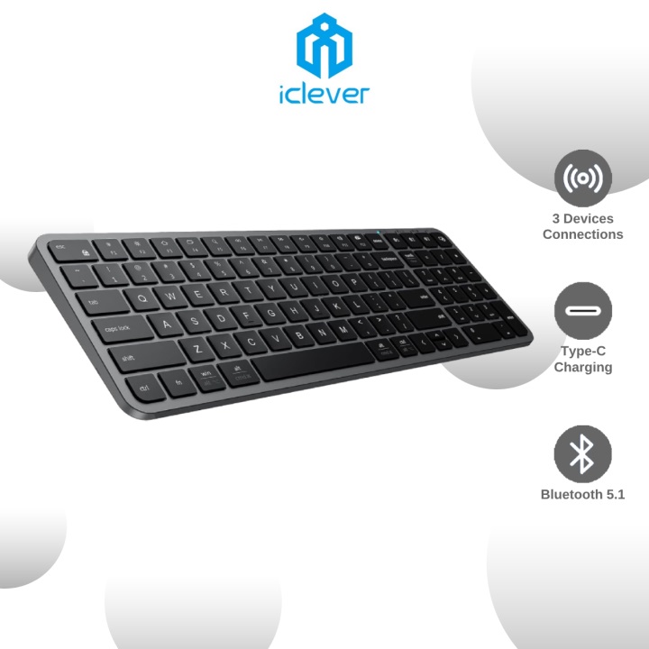iClever IC-BK20 USB-C 充電 75% 藍牙鍵盤 (太空灰)