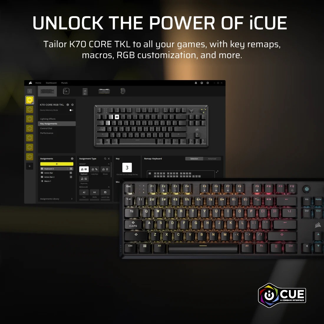 Corsair K70 CORE TKL RGB 有線機械遊戲鍵盤(MLX RED V2-有線-黑色)