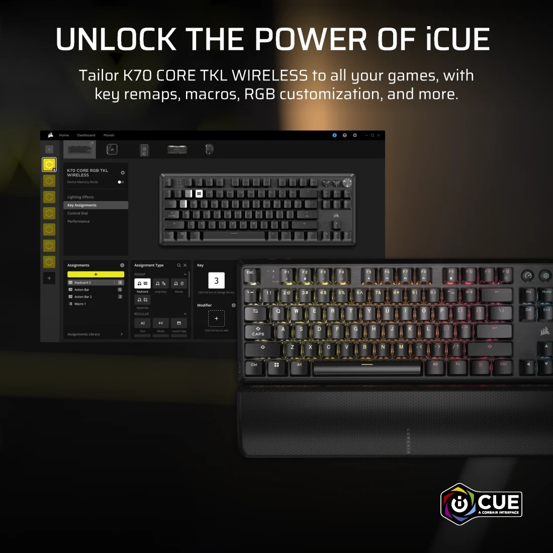 Corsair K70 CORE TKL WIRELESS RGB 無線機械遊戲鍵盤(MLX RED V2-無線-黑色)
