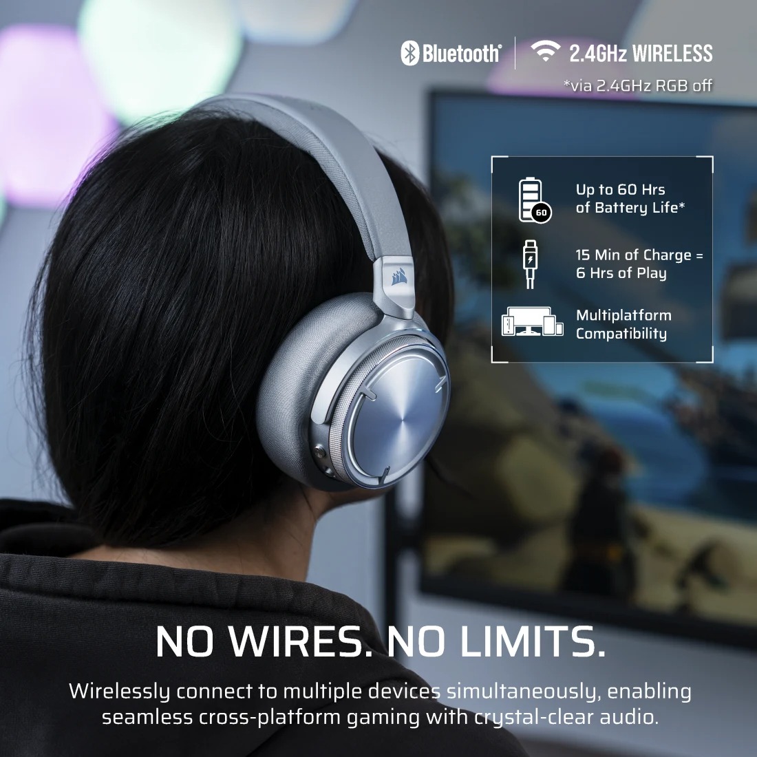 Corsair Virtuoso Max Wireless ANC 無線遊戲耳機(銀色)
