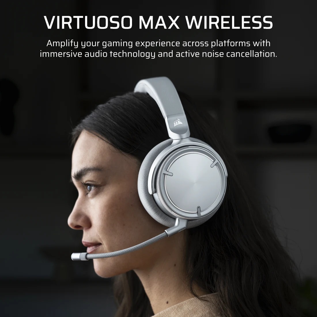 Corsair Virtuoso Max Wireless ANC 無線遊戲耳機(銀色)