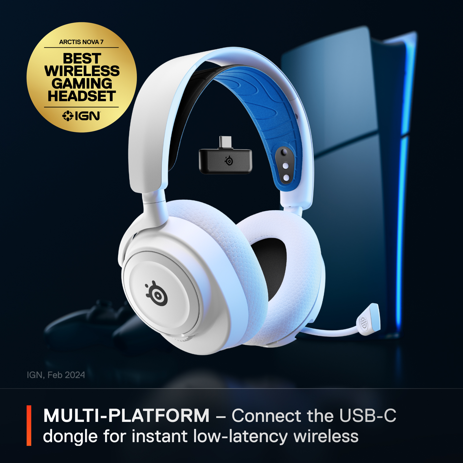 SteelSeries Arctis Nova 7P Wireless 無線降噪遊戲耳機(For Playstation, PC, Switch, Mobile)(61561)(白色)