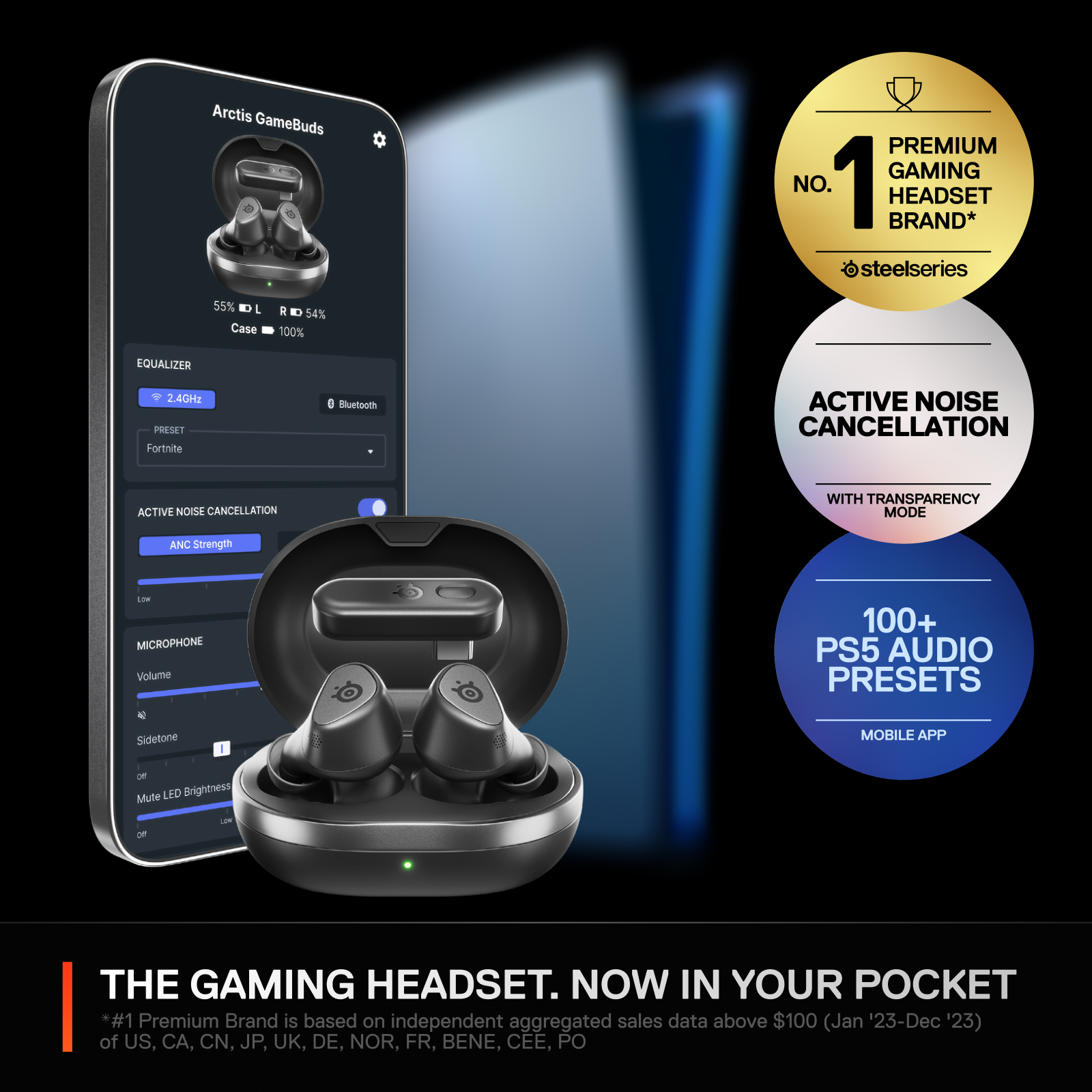 SteelSeries Arctis GameBuds 真無線遊戲耳機(61680)(PlayStation/PC-黑色)