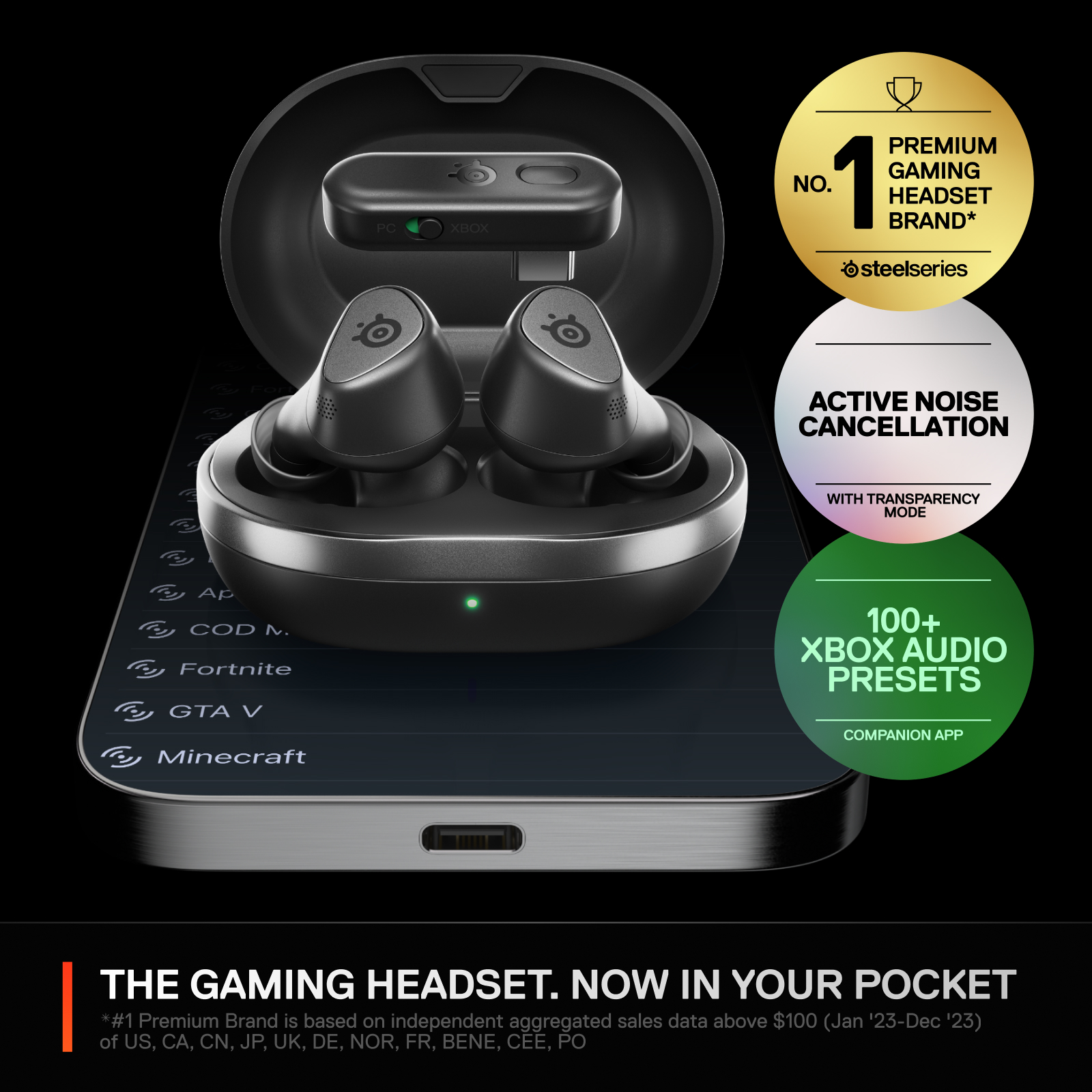 SteelSeries Arctis GameBuds 真無線遊戲耳機(61681)(Xbox/PC-黑色