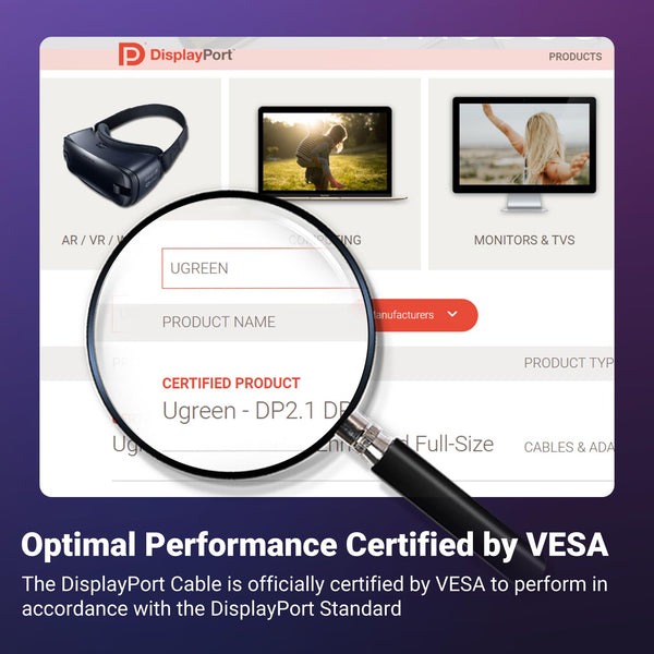 UGREEN Displayport 2.1 16K@60Hz(With DSC)/10K@60Hz(Non DSC) Cable 傳輸線(1m)