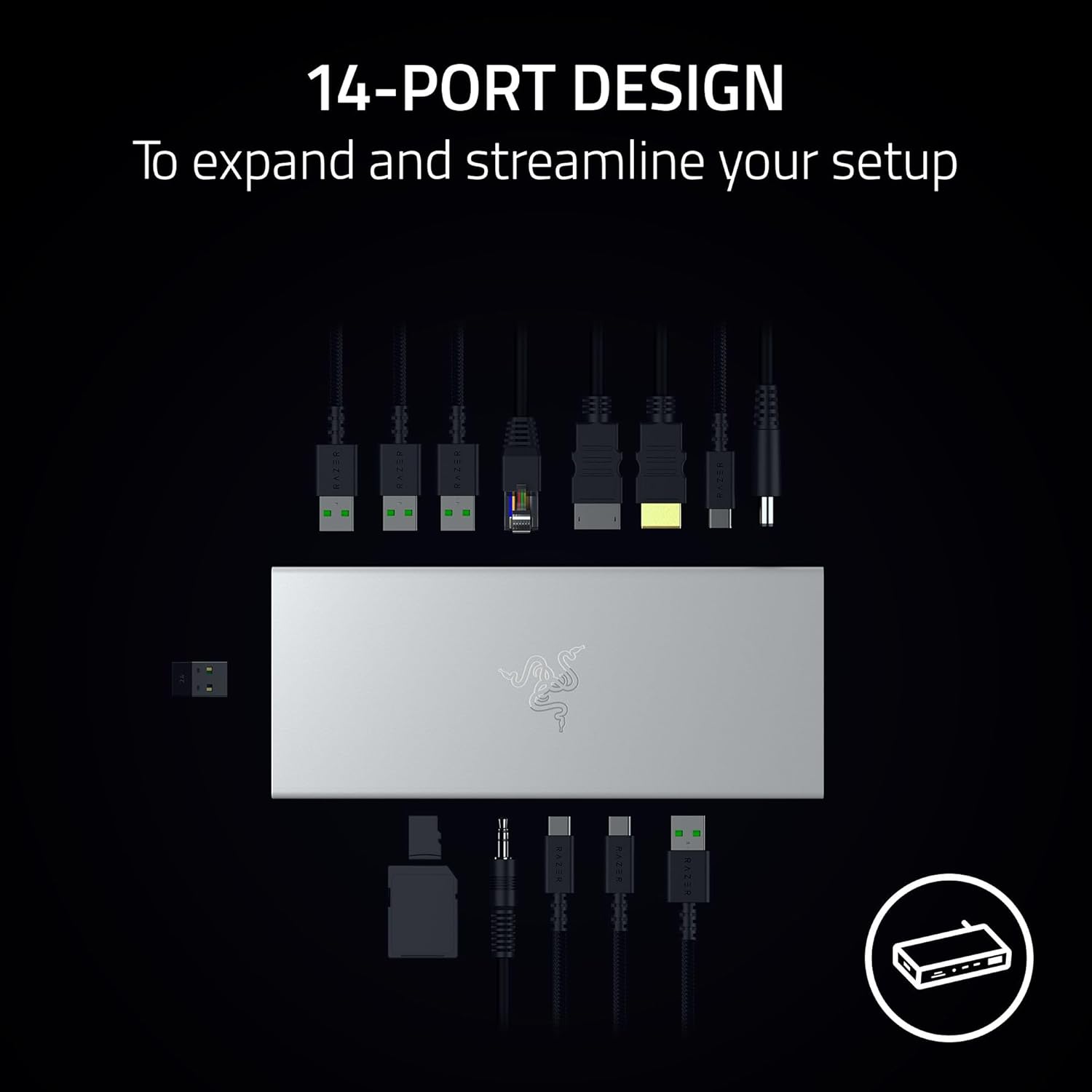 Razer USB 4 Dock USB Type C 14-in-1 Multiport Adapter 擴展塢(水銀白-Mercury White)