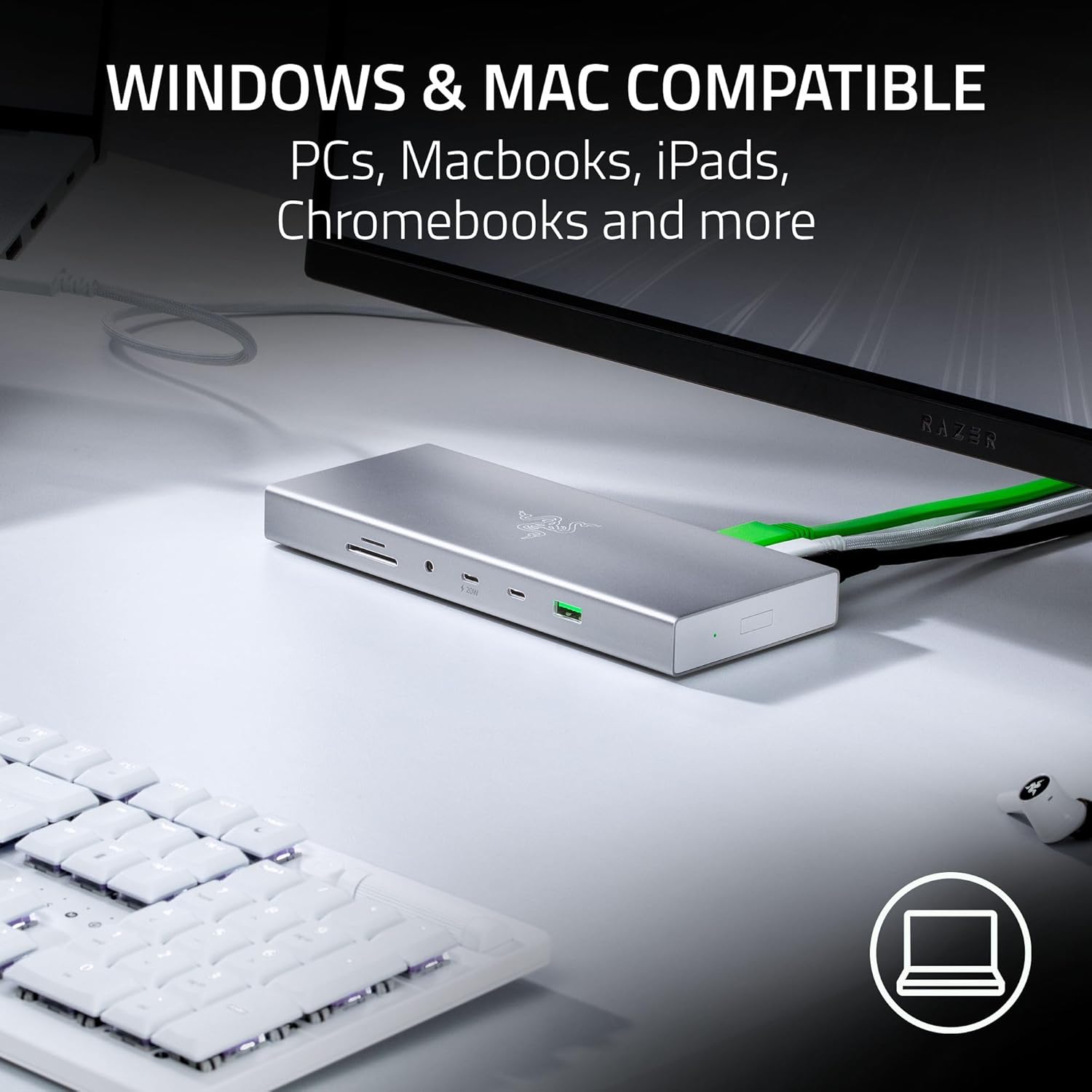 Razer USB 4 Dock USB Type C 14-in-1 Multiport Adapter 擴展塢(水銀白-Mercury White)