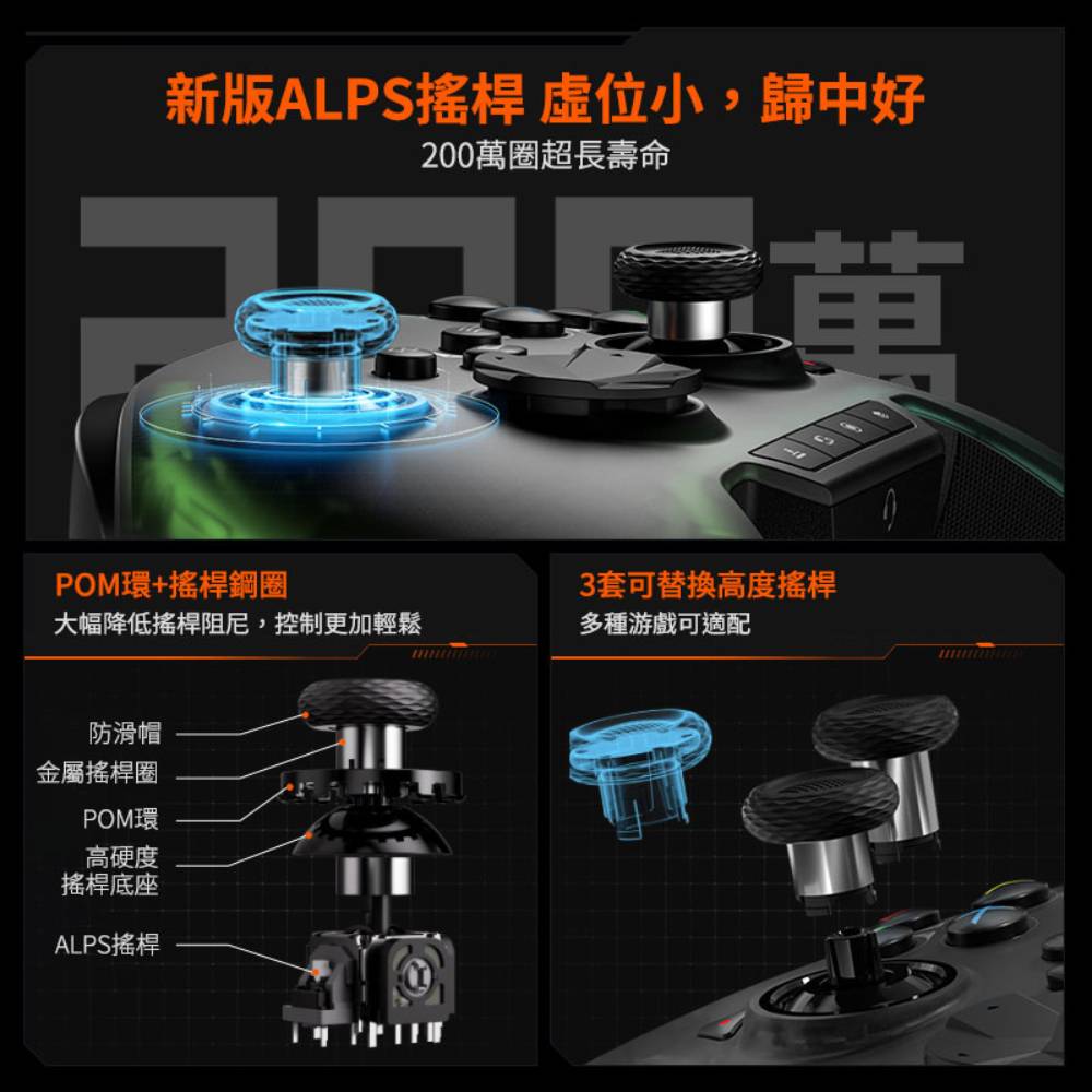 墨將 彩虹2 Pro  ALPS碳膜 三模無線控制器(套裝版連可拆式十字鍵及搖桿)