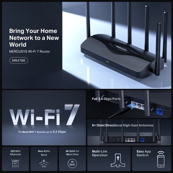 MERCUSYS MR47BE BE9300 三頻 Wi-Fi 7 路由器