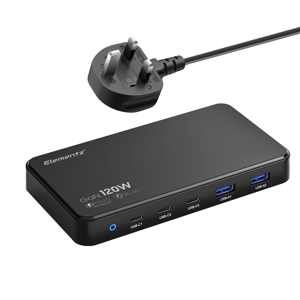 Elementz 120w 3C2A GaN Ultra Slim PD+QC3 桌面充電站(PD-120W)